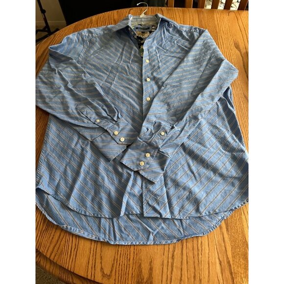 Robert Graham Blue Striped Button-Down Shirt XL 100% Cotton Long Sleeve - Picture 9 of 11